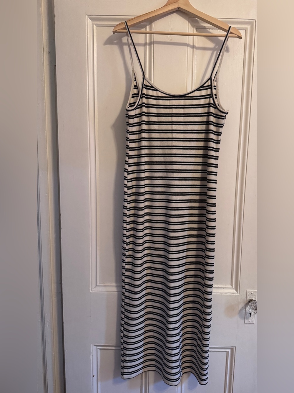 Zara Black and White Striped Spaghetti-Strap Low Back Maxi Dress